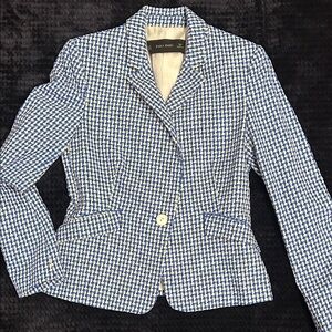 Zara Navy and White Patterned Blazer